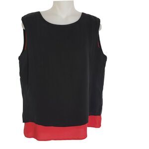 dana b. and Karen Womens Blouse Size 8 100% Silk Black Red Sleeveless Top Round